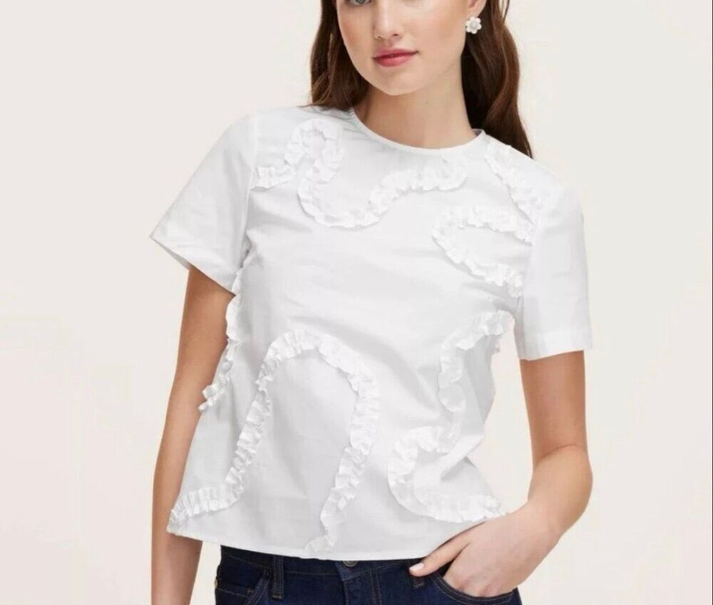 Kate Spade x Target White Ribbon Ruffle Short Sleeve Top XS NEW